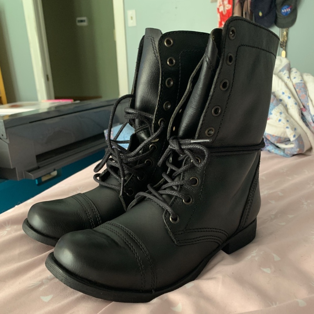 Steve Madden Leather Combat Boots - Black